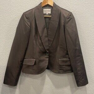 Silk Culture Brown Silk Blend Cropped One Button Blazer Size Small
